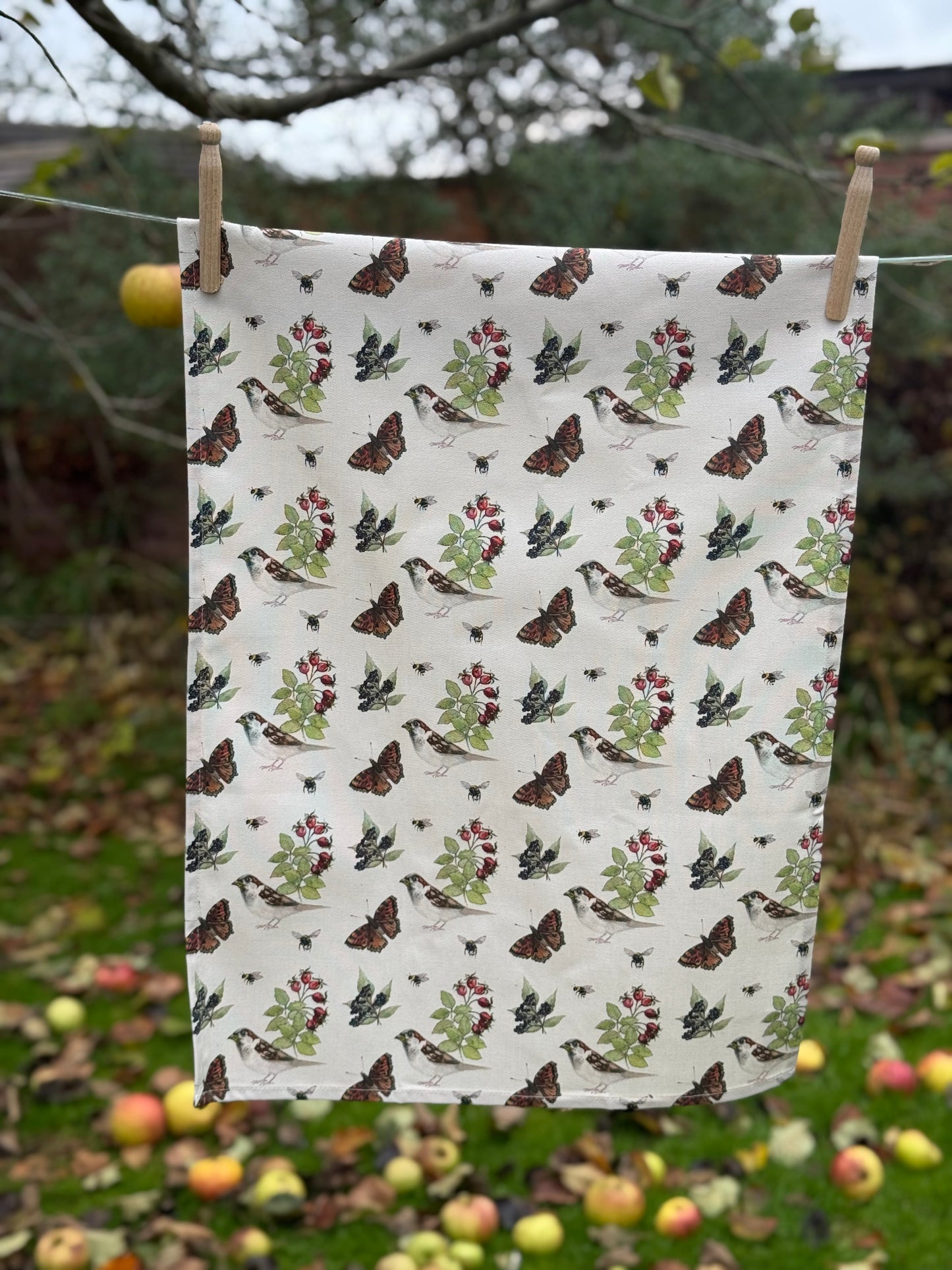 Autumn Hedgerow Tea Towel, Organic Cotton