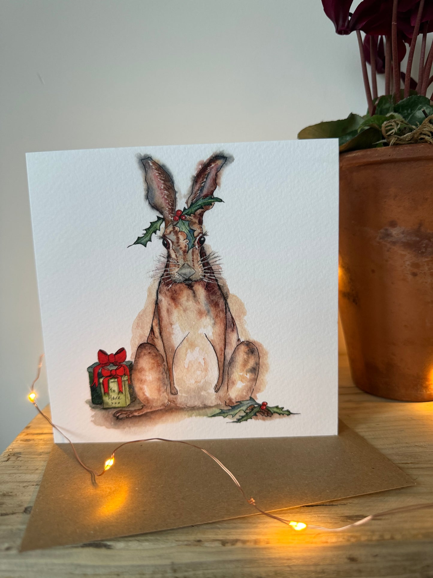 Hare Christmas Card, Christmas Greeting Card, Blank Inside