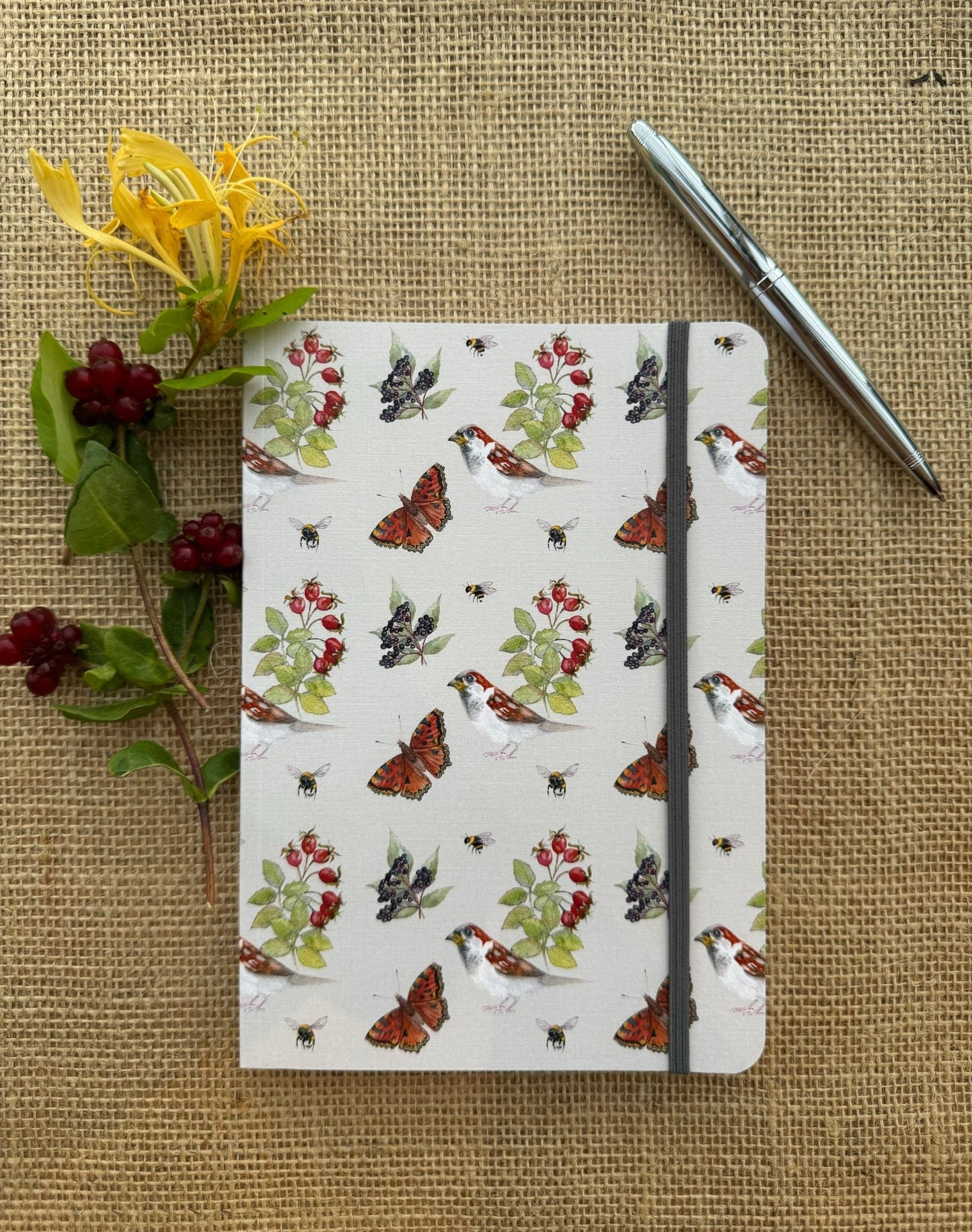 A5 Notebook, Autumn Hedgerow Design, Plain Paper - Hare and Pheasant Designs