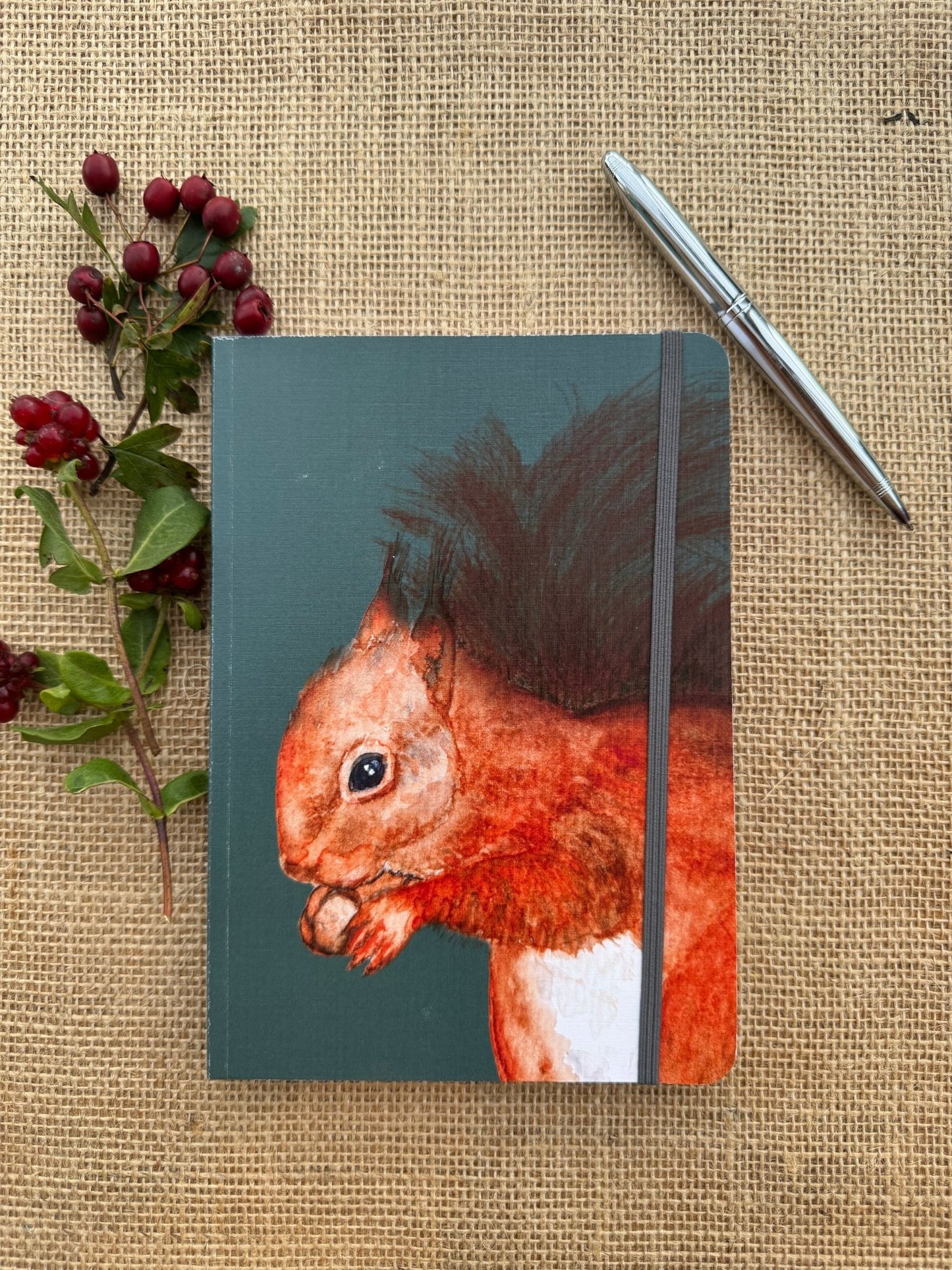 A5 Notebook, Red Squirrel Design (Green), Lined Paper - Hare and Pheasant Designs