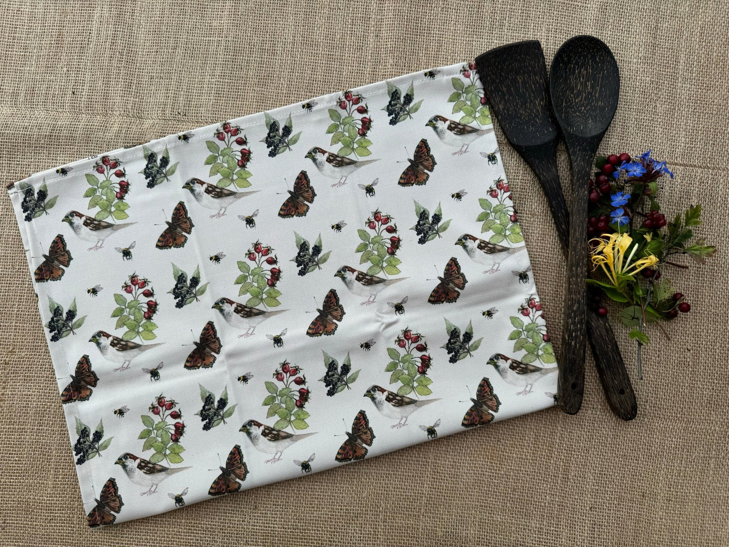 Autumn Hedgerow Tea Towel, Organic Cotton - Hare and Pheasant Designs