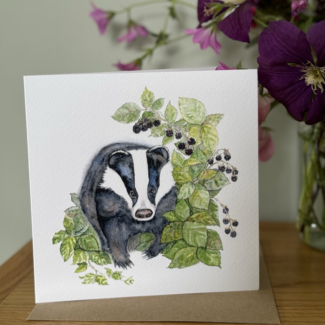 Badger Greeting Card, Badger Card, Blank Inside, Wildlife Greeting Card, Nature Greeting Card - Hare and Pheasant Designs