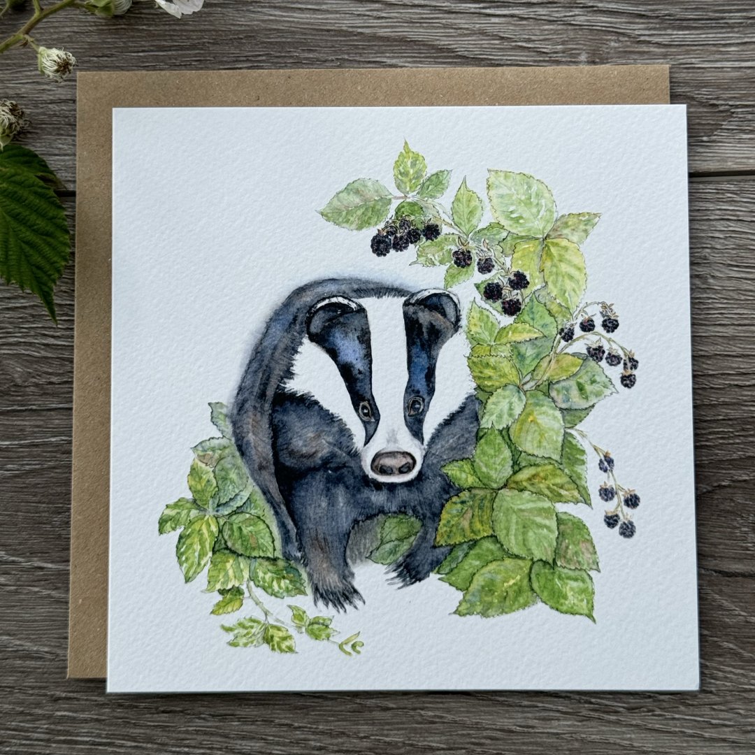 Badger Greeting Card, Badger Card, Blank Inside, Wildlife Greeting Card, Nature Greeting Card - Hare and Pheasant Designs
