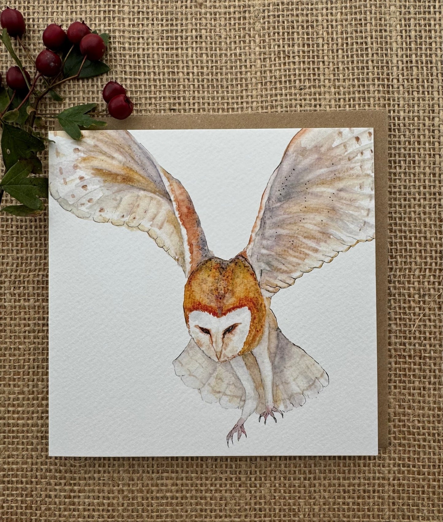 Barn Owl Greeting Card, Barn Owl Christmas Card, Blank Inside - Hare and Pheasant Designs