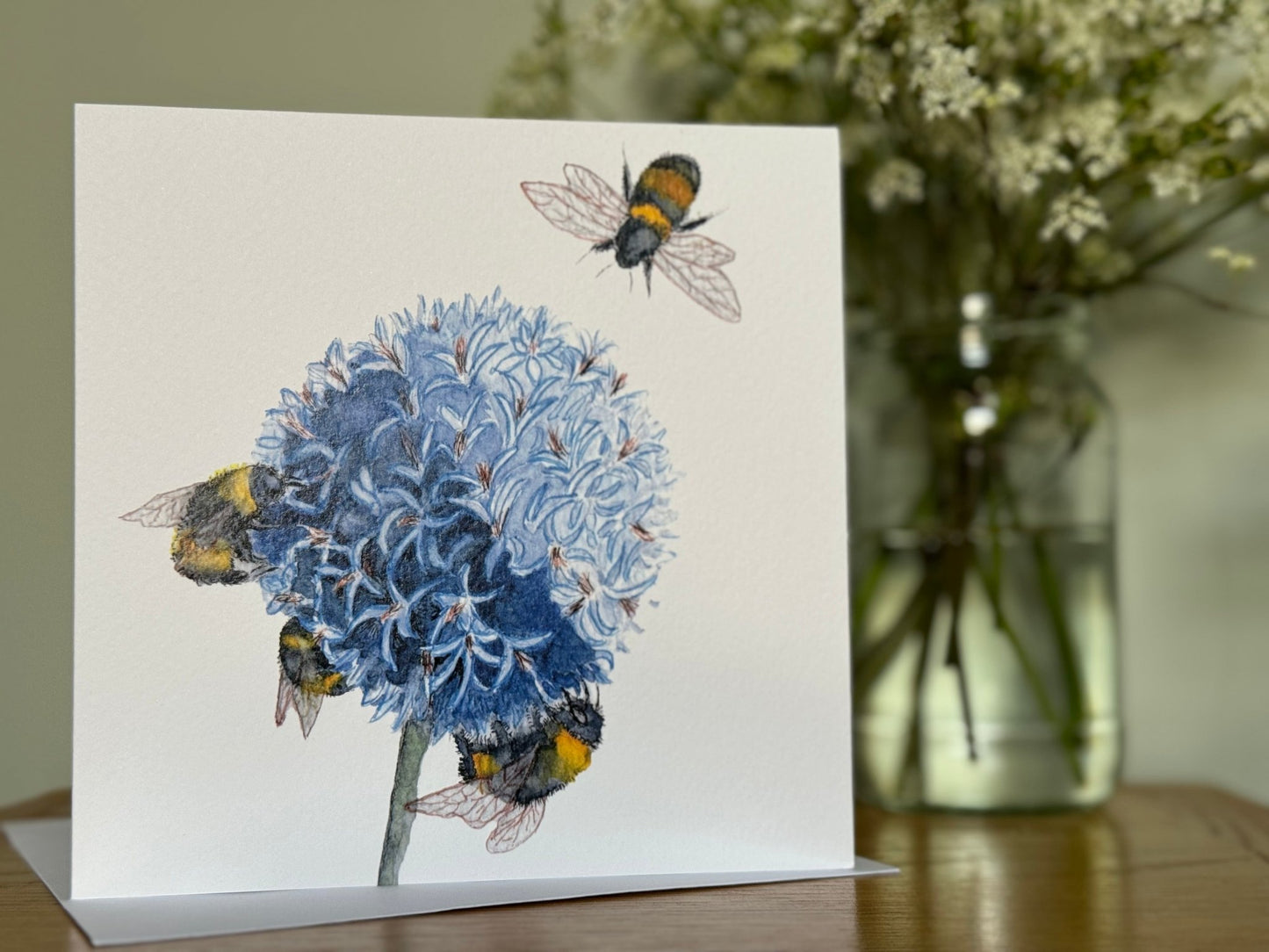 Bees and Flower Greeting Card, Bee Card, Blank Inside, Wildlife Greeting Card, Nature Greeting Card - Hare and Pheasant Designs