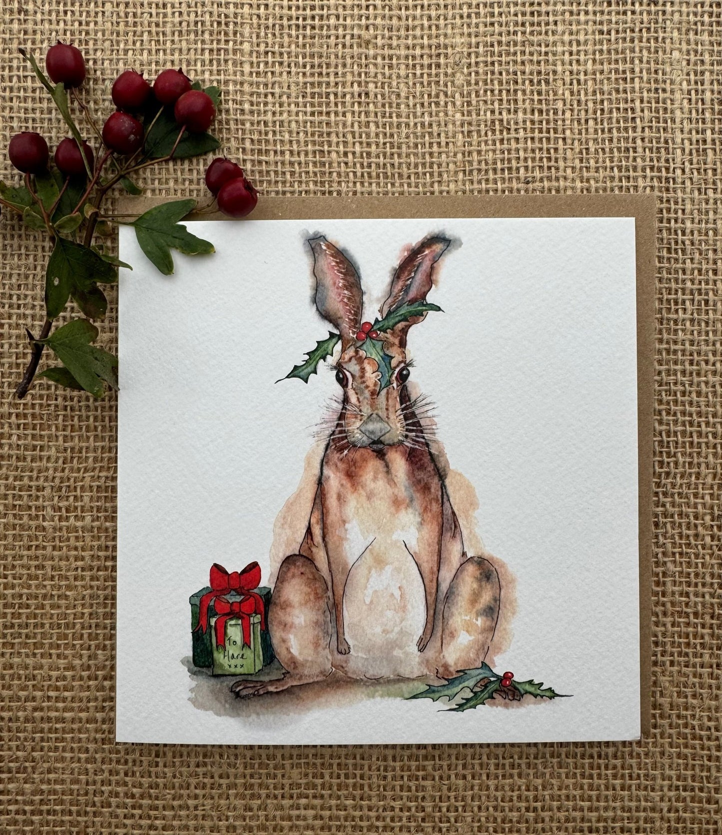 Hare Christmas Card, Christmas Greeting Card, Blank Inside - Hare and Pheasant Designs