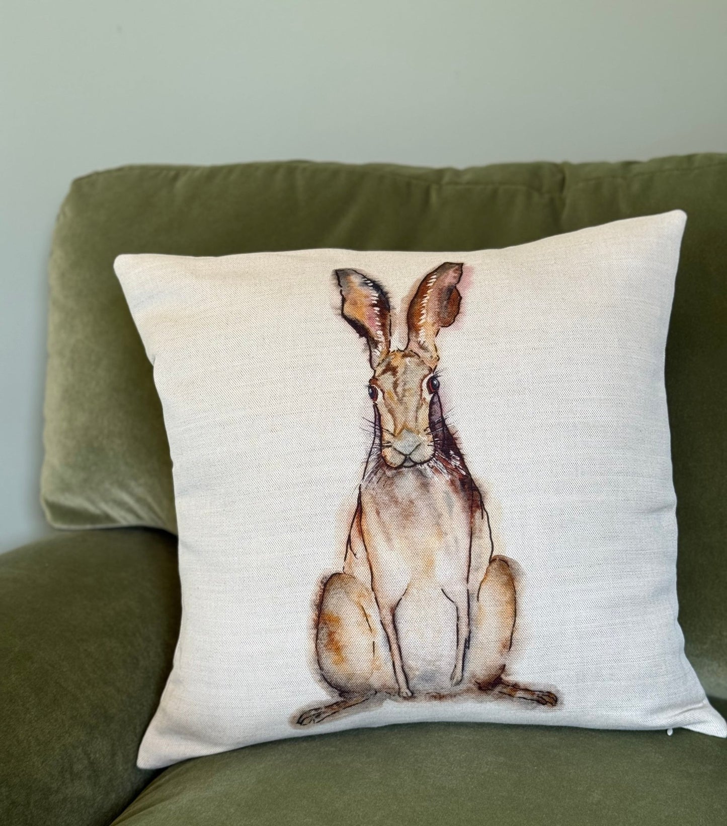 Hare Cushion Cover, Watercolour Hare, Home Decor, Scatter Cushion - Hare and Pheasant Designs