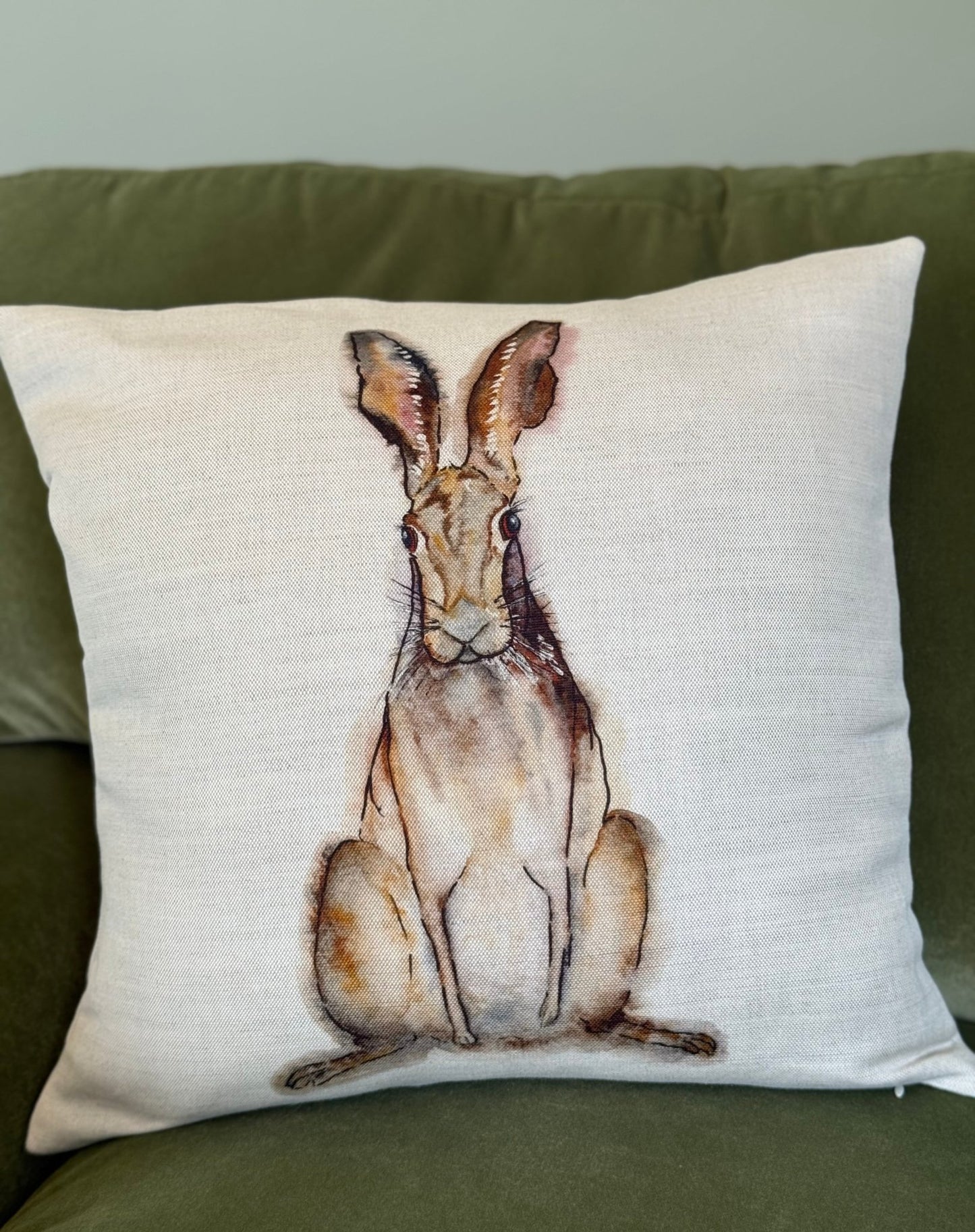 Hare Cushion Cover, Watercolour Hare, Home Decor, Scatter Cushion - Hare and Pheasant Designs
