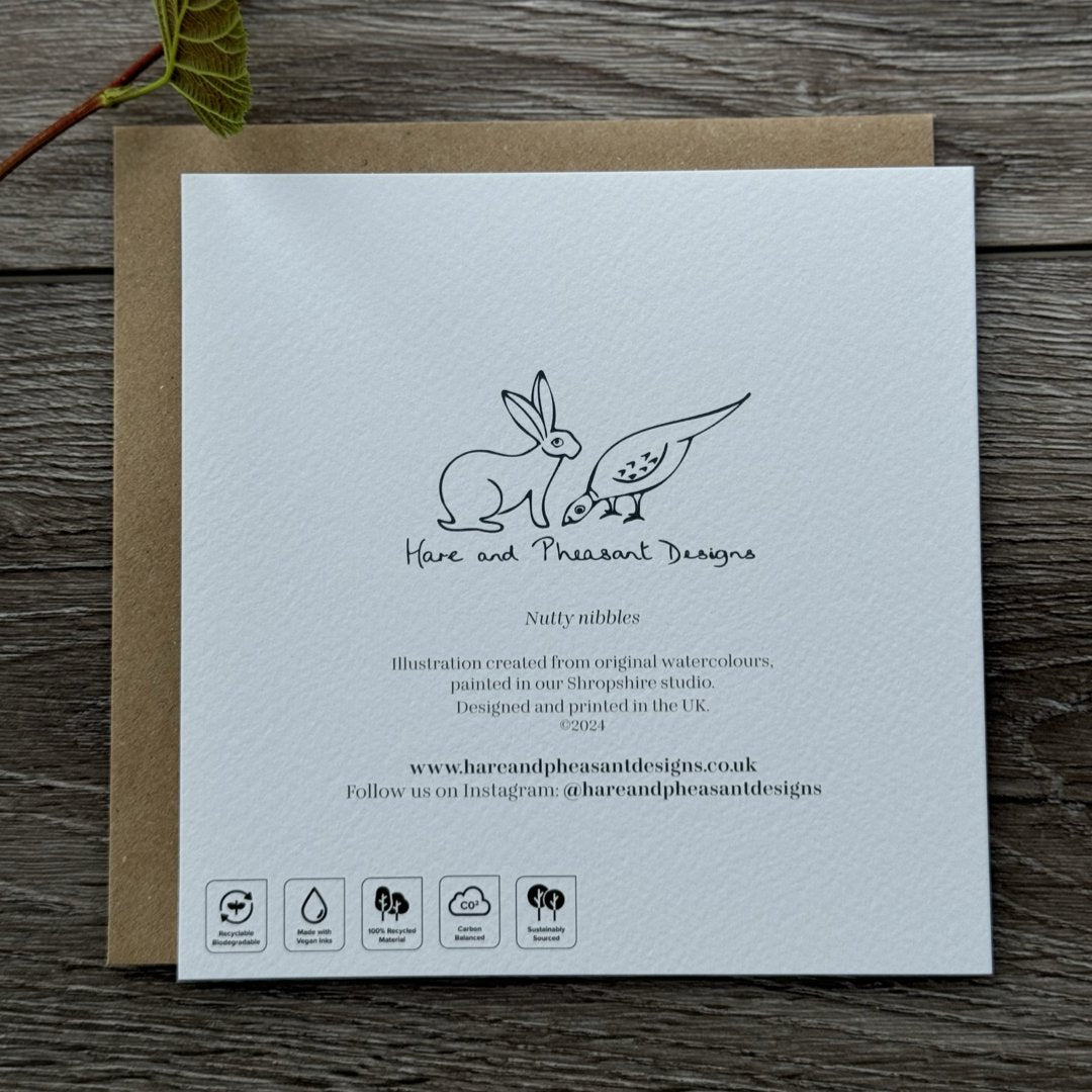 Red Squirrel Greeting Card, Red Squirrel Card, Blank Inside, Wildlife Greeting Card, Nature Greeting Card - Hare and Pheasant Designs