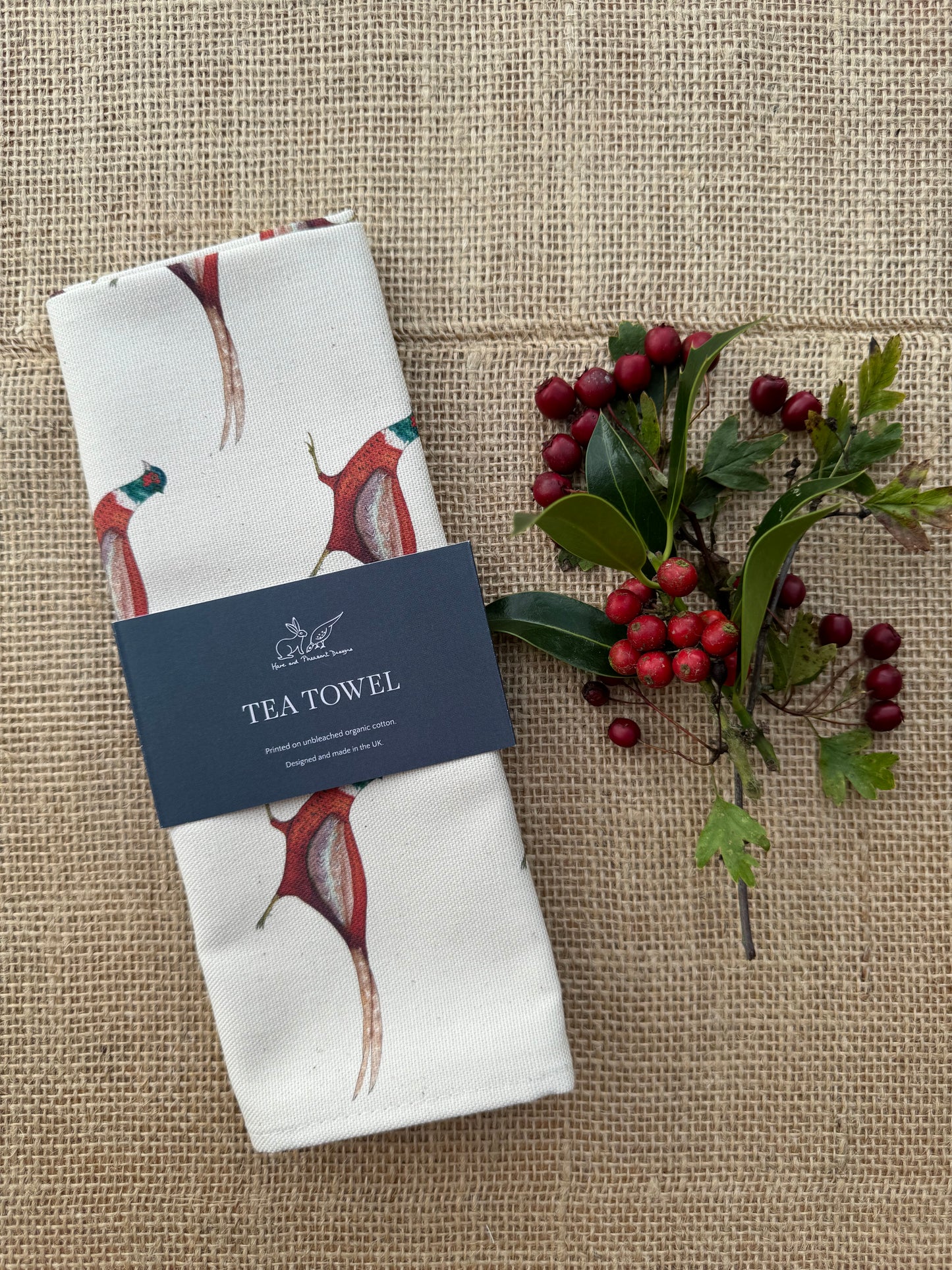 Running Pheasant Tea Towel, Organic Cotton