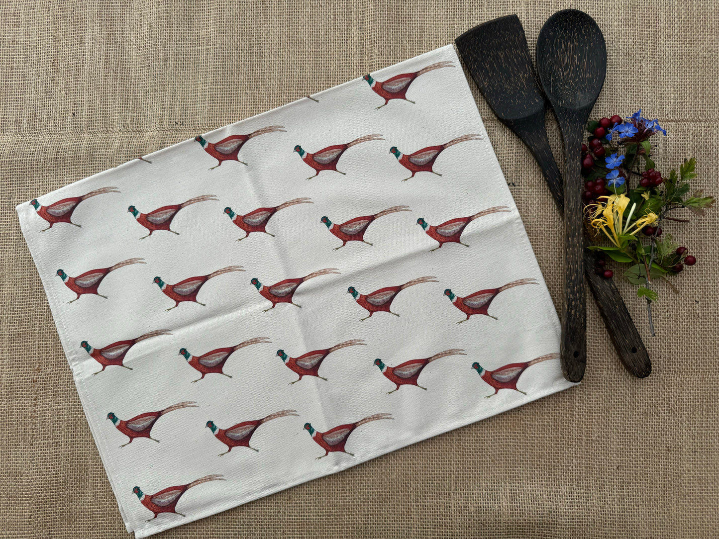 Running Pheasant Tea Towel, Organic Cotton