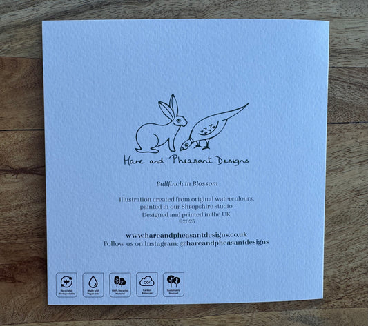 Bullfinch and Blossom Greeting Card, Blank Inside, Bird Greeting Card